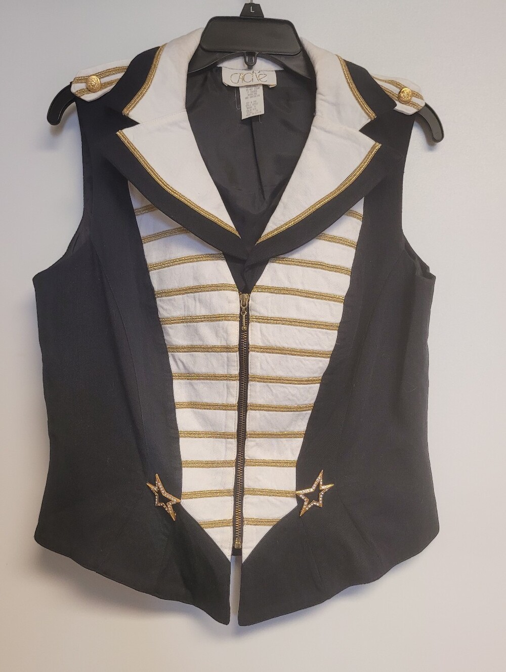 Vintage Caché Military  Vest Top Black Gold White L/ XL